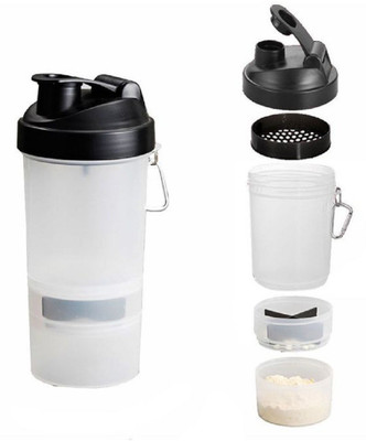 

Kuber Industries 700ml Protein Gym Shaker Bottle Twist & Lock Safe 3 In 1 (with two Storage Compartment)100% Leak proof - Black (S06) 700 ml Shaker(Pack of 1, Multicolor)