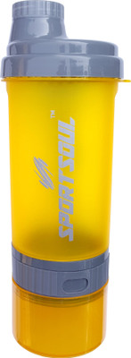 SportSoul Protein Shaker Bottle (with Storage Compartment with Pill Tray) 600 ml Sipper(Pack of 1, Multicolor) available at flipkart for Rs.249