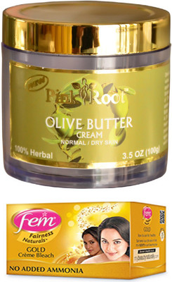 

FEM Gold Crème Bleach 30g, Pink Root Olive Butter Cream 100gm(Set of 2)