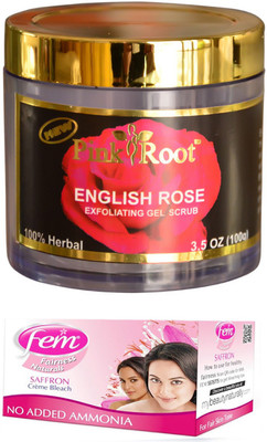 

FEM Saffron Crème Bleach 30g, Pink Root English Rose 100gm(Set of 2)