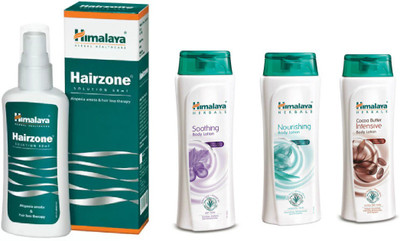Himalaya Hairzone Solution, Nourishing Body Lotion, Soothing Body Lotion, Cocoa Butter Intensive Body Lotion(Set of 4)