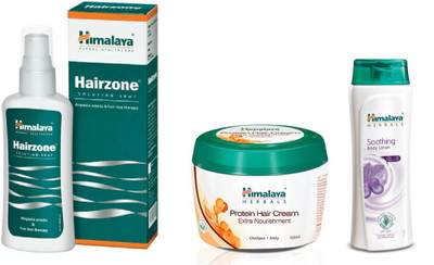 

Himalaya Hairzone Solution, Protein Hair Cream, Soothing Body Lotion(Set of 3)