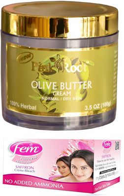 

FEM Saffron Crème Bleach 30g, Pink Root Olive Butter Cream 100gm(Set of 2)