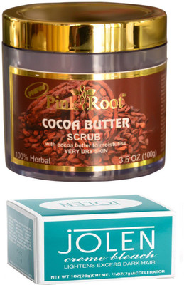 

Jolen Crème Bleach 14g+ 4gm Accelerator, Pink Root Cocoa Butter Scrub 100gm(Set of 2)