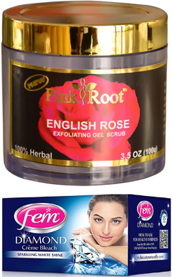 

FEM Diamond Crème Bleach 30g, Pink Root English Rose 100gm(Set of 2)