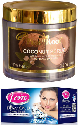 

FEM Diamond Crème Bleach 30g, Pink Root Coconut Scrub 100gm(Set of 2)