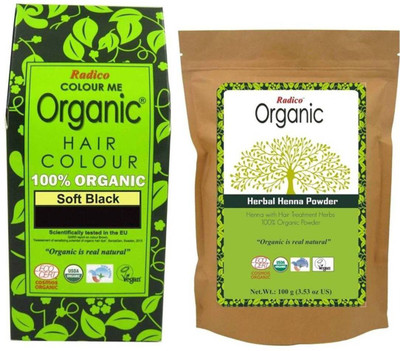 

Radico 100% Organic Soft Black Color With Organic Herbal Henna(Set of 2)