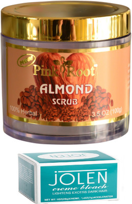 

Jolen Crème Bleach 14g+ 4gm Accelerator, Pink Root Almond Scrub 100gm(Set of 2)