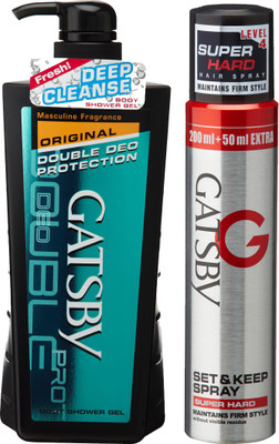 

Gatsby Body Shower Gel Original 600ml with Set & Keep Hair Spray Super Hard 250ml(Set of 2)