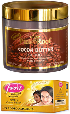 

FEM Gold Crème Bleach 30g, Pink Root Cocoa Butter Scrub 100gm(Set of 2)