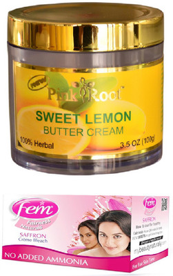 

FEM Saffron Crème Bleach 30g, Pink Root Sweet Lemon Butter Cream 100gm(Set of 2)