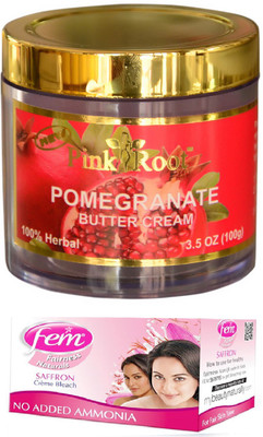 

FEM Saffron Crème Bleach 30g, Pink Root Pomegranate Butter Cream 100gm(Set of 2)