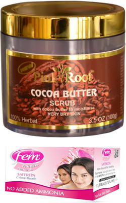 

FEM Saffron Crème Bleach 30g, Pink Root Cocoa Butter Scrub 100gm(Set of 2)
