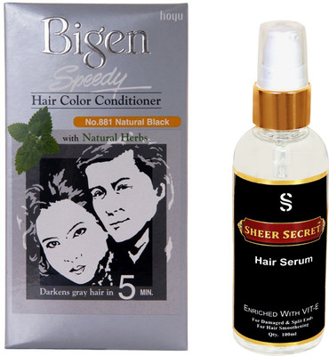 

Bigen SPEEDY HAIR COLOR NATURAL BLACK NO.881 with SHEER SECRET HAIR SERUM(Set of 2)
