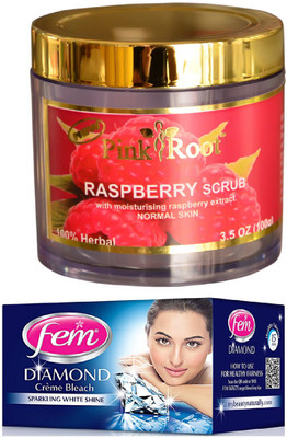 

FEM Diamond Crème Bleach 30g, Pink Root Raspberry Scrub 100gm(Set of 2)