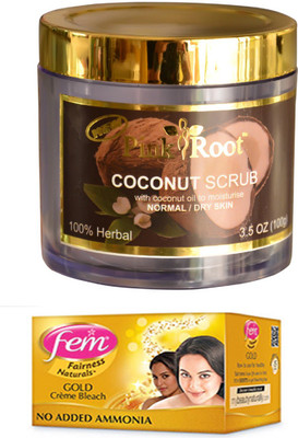 

FEM Gold Crème Bleach 30g, Pink Root Coconut Scrub 100gm(Set of 2)