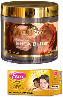 

FEM Gold Crème Bleach 30g, Pink Root Shea Butter Skin Cream 100gm(Set of 2)
