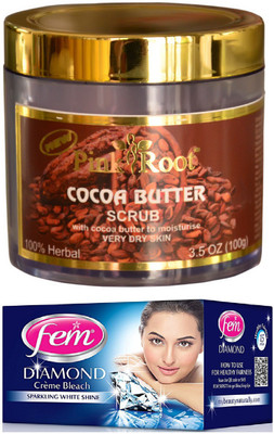 

FEM Diamond Crème Bleach 30g, Pink Root Cocoa Butter Scrub 100gm(Set of 2)