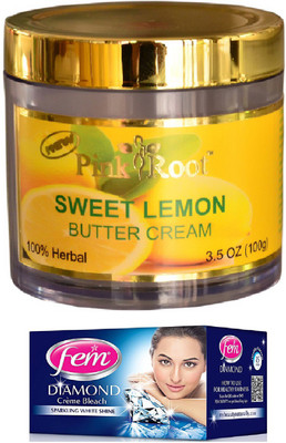 

FEM Diamond Crème Bleach 30g, Pink Root Sweet Lemon Butter Cream 100gm(Set of 2)