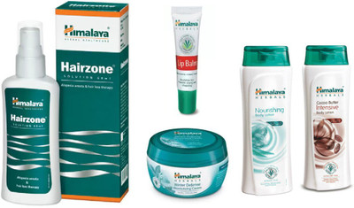 

Himalaya Hairzone Solution, Lip Blam, Winter Defense Moisturizing Cream, Nourishing Body Lotion, Cocoa Butter Intensive Body Lotion(Set of 5)