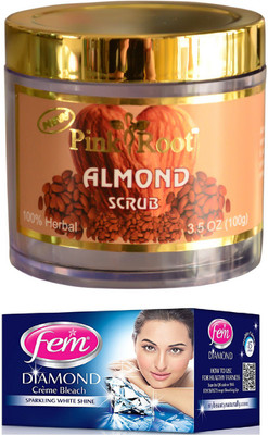 

FEM Diamond Crème Bleach 30g, Pink Root Almond Scrub 100gm(Set of 2)