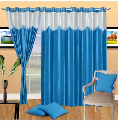 Panipat Textile Hub 274 cm (9 ft) Long Door Polyester Semi Transparent Curtain (Pack Of 3)(Turquoise, Abstract)
