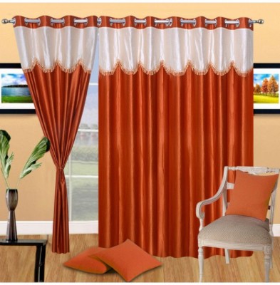Panipat Textile Hub 213 cm (7 ft) Polyester Semi Transparent Door Curtain (Pack Of 3)(Abstract, Orange)
