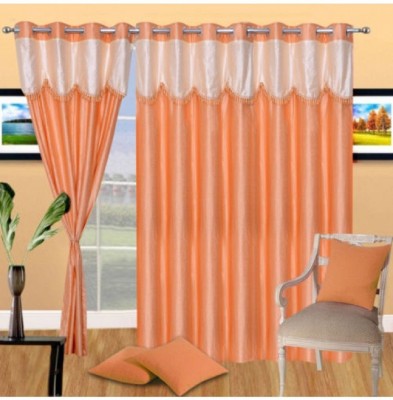 Panipat Textile Hub 213 cm (7 ft) Polyester Semi Transparent Door Curtain (Pack Of 3)(Abstract, Rust)