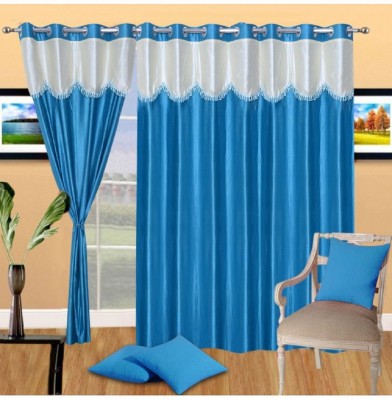 Panipat Textile Hub 152 cm (5 ft) Polyester Semi Transparent Window Curtain (Pack Of 3)(Abstract, Turquoise)