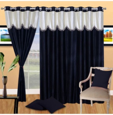 Panipat Textile Hub 274 cm (9 ft) Polyester Semi Transparent Long Door Curtain (Pack Of 3)(Abstract, Black)