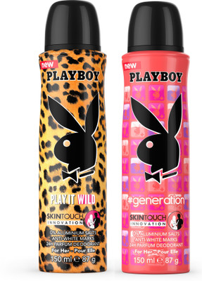 

Playboy Wild W + Gen W Deodorant Spray - For Women(300 ml, Pack of 2)