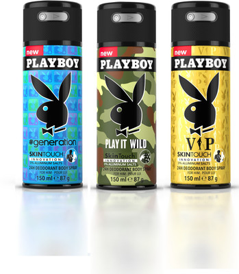 

Playboy Gen+Wild+Vip Deodorant Spray - For Men(450 ml, Pack of 3)