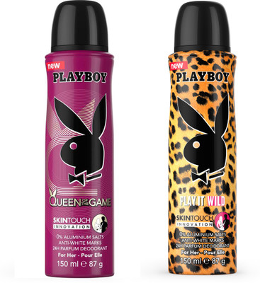 

Playboy Wiild W + Queen Deodorant Spray - For Women(300 ml, Pack of 2)