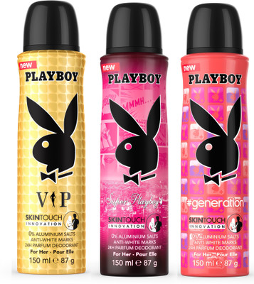 

Playboy Vip+Super+Gen Deodorant Spray - For Women(450 ml, Pack of 3)