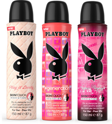 

Playboy Love + Gen W + Super W Deodorant Spray - For Women(450 ml, Pack of 3)