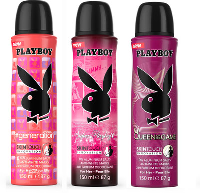 

Playboy Queen + Gen W + Super W Deodorant Spray - For Women(450 ml, Pack of 3)