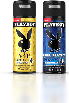 

Playboy Vip + Super M Deodorant Spray - For Men(300 ml, Pack of 2)