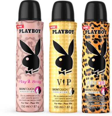 

Playboy Sexy + Vip W + Wild W Deodorant Spray - For Women(450 ml, Pack of 3)