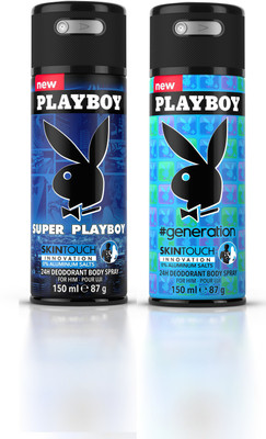 

Playboy Super M + Gen M Deodorant Spray - For Men(300 ml, Pack of 2)