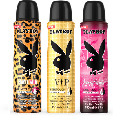 

Playboy Wild+Vip+Super Deodorant Spray - For Women(450 ml, Pack of 3)