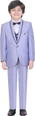 

Jeet Coat Suit Set with Shirt Self Design Baby Boys Suit, Blue