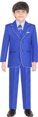 

Jeet Coat Suit Set with Shirt Self Design Boys Suit, Blue