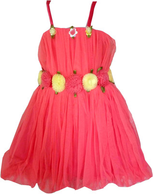 

All About Pink Girls Midi/Knee Length Party Dress(Orange, Sleeveless