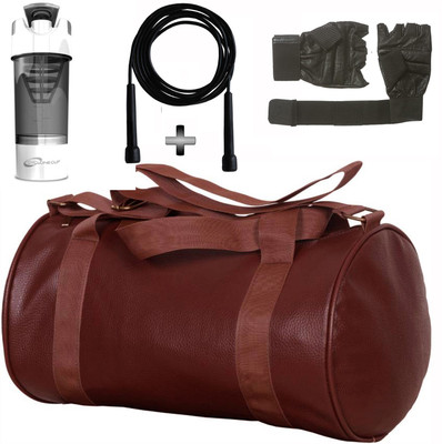 

5 O'Clock Sports Brown Leather Gym Bag , Gym Gloves, Black Skipping Rope and Black cyclone shaker Shaker Bottle Combo Pack For Men|Women A Must Have Gym Bag Combo Kit For Boy's Girl's Fitness . Gym & Fitness Kit