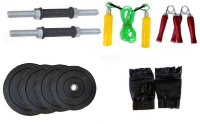 

PEANA ONLINE SERIES : NICKLE DUMBELL RODS , 8 KG ( 2 KG X 4 ) WEIGHT PLATES , WOODEN HANDLE SKIPING ROPE , GYM GLOVES , HAND GRIP Gym & Fitness Kit