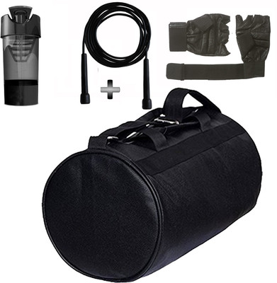 

5 O'Clock Sports Black Leather Gym Bag , Black Skipping Rope Gym Gloves and Black cyclone shaker Shaker Bottle Combo Pack For Men|Women A Must Have Gym Bag Combo Kit For Boy's Girl's Fitness . Gym & Fitness Kit