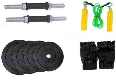 

HEALTH FIT INDIA ONLINE SERIES : NICKLE DUMBELL RODS , 4 KG ( 1 KG X 4) WEIGHT PLATES , WOODEN HANDLE SKIPING ROPE , GYM GLOVES Gym & Fitness Kit