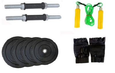 

HEALTH FIT INDIA ONLINE SEREIES : NICKLE DUMBELL RODS ,10 KG ( 2.5 KG X 4 ) WEIGHT PLATES , WOODEN HANDLE SKIPING ROPE , GYM GLOVES Gym & Fitness Kit