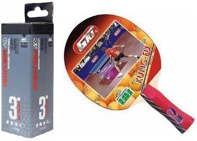 

GKI Combo of Two One 'Kung fu' Table Tennis Racket and one Box 'Perform 40+' Ping Pong Balls (Pack of 3) (Color On Availability)- Table Tennis Kit