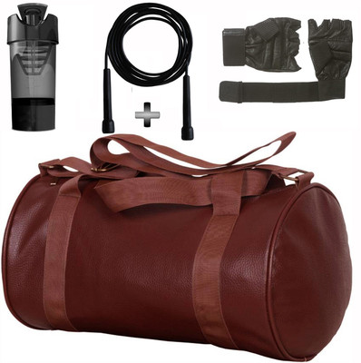 

5 O'Clock Sports Brown Leather Gym Bag , Gym Gloves, Black Skipping Rope and Black cyclone shaker Shaker Bottle Combo Pack For Men|Women A Must Have Gym Bag Combo Kit For Boy's Girl's Fitness . Gym & Fitness Kit